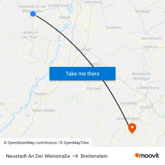 Neustadt An Der Weinstraße to Breitenstein map