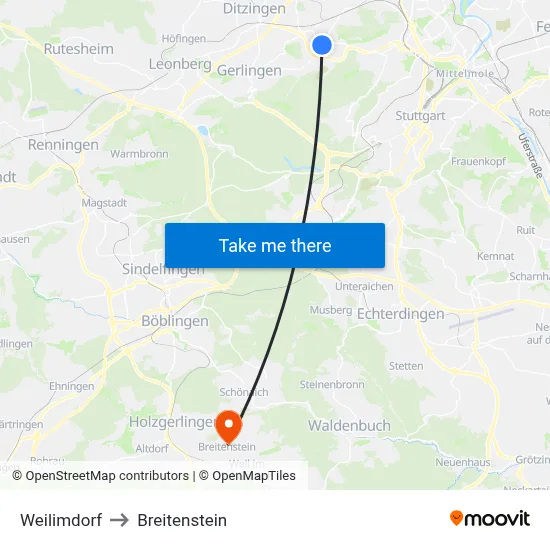 Weilimdorf to Breitenstein map