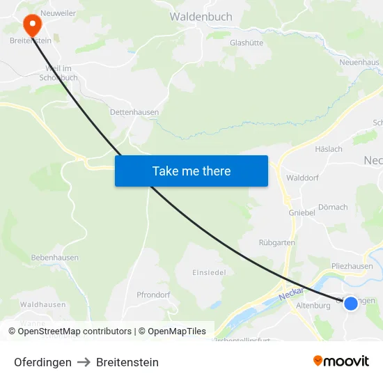 Oferdingen to Breitenstein map