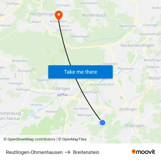 Reutlingen-Ohmenhausen to Breitenstein map