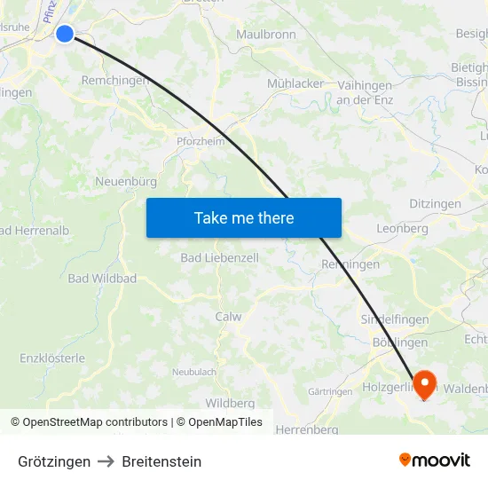 Grötzingen to Breitenstein map