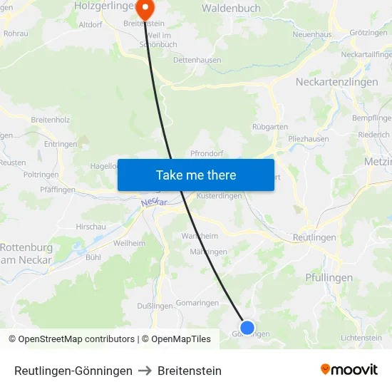 Reutlingen-Gönningen to Breitenstein map