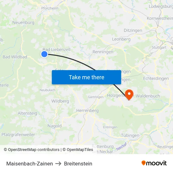 Maisenbach-Zainen to Breitenstein map