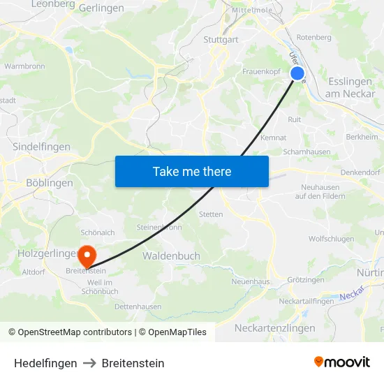Hedelfingen to Breitenstein map