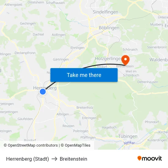 Herrenberg (Stadt) to Breitenstein map