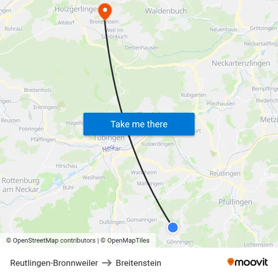 Reutlingen-Bronnweiler to Breitenstein map