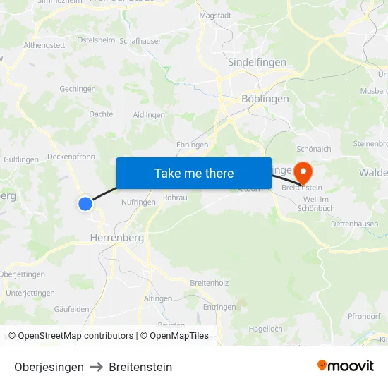 Oberjesingen to Breitenstein map
