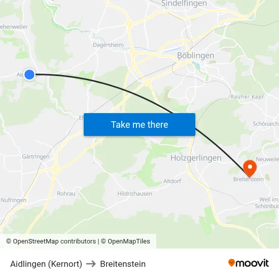 Aidlingen (Kernort) to Breitenstein map