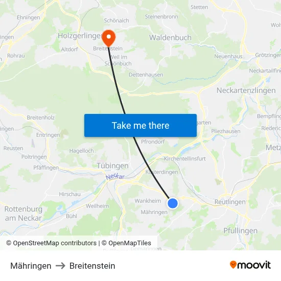 Mähringen to Breitenstein map