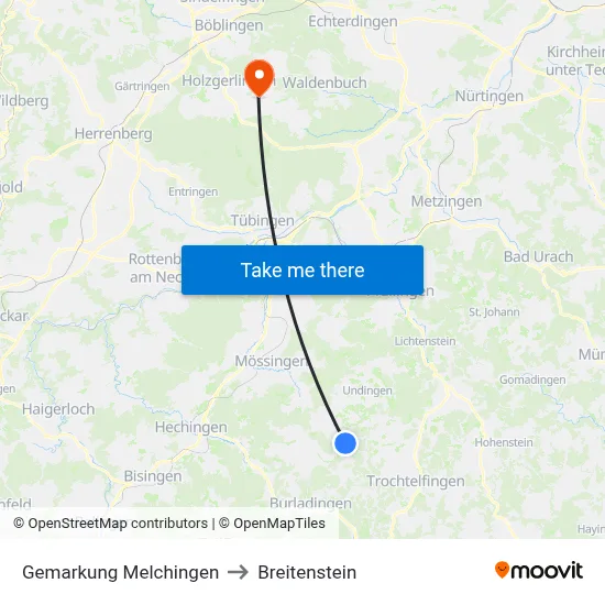 Gemarkung Melchingen to Breitenstein map