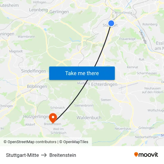 Stuttgart-Mitte to Breitenstein map