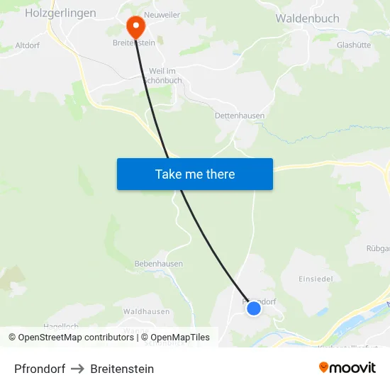 Pfrondorf to Breitenstein map