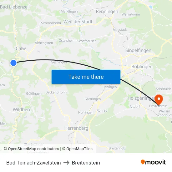 Bad Teinach-Zavelstein to Breitenstein map