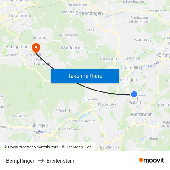 Bempflingen to Breitenstein map