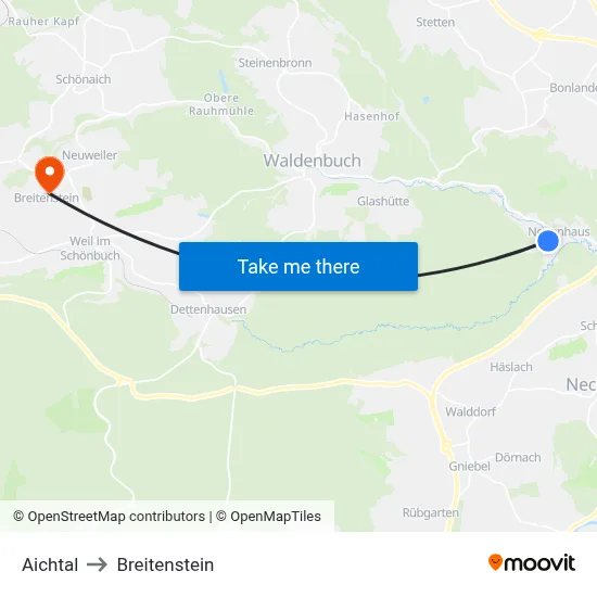 Aichtal to Breitenstein map