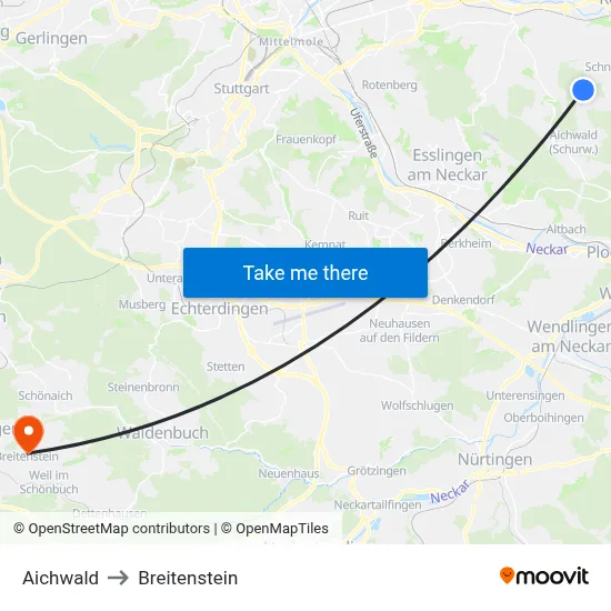 Aichwald to Breitenstein map