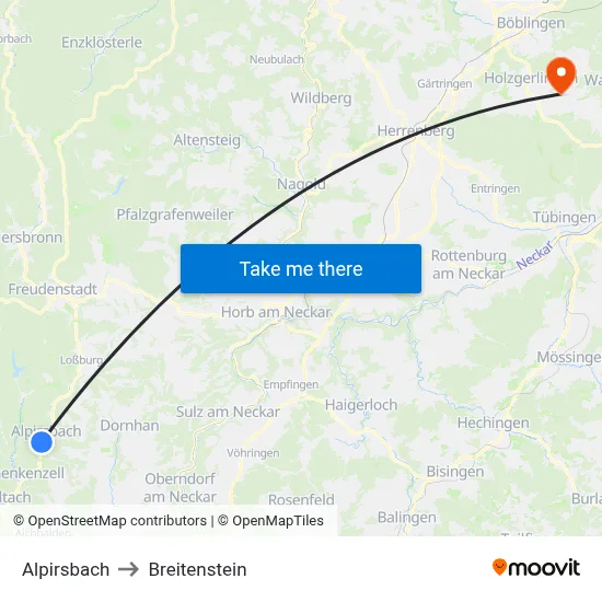 Alpirsbach to Breitenstein map