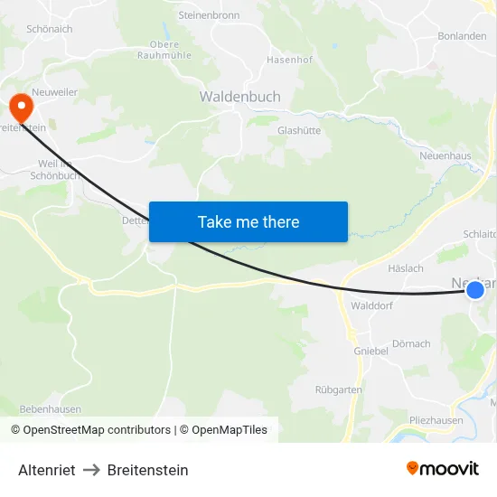 Altenriet to Breitenstein map