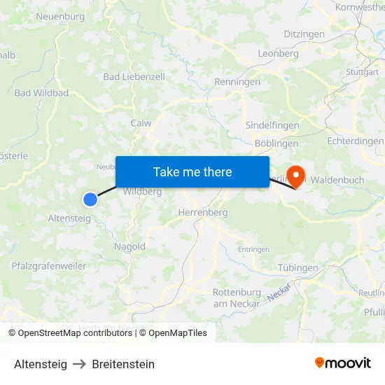 Altensteig to Breitenstein map