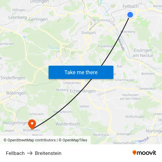 Fellbach to Breitenstein map