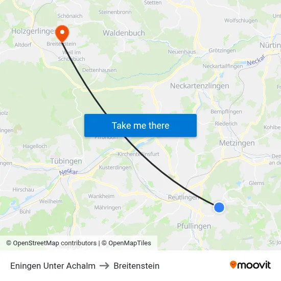 Eningen Unter Achalm to Breitenstein map
