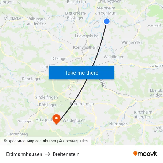 Erdmannhausen to Breitenstein map