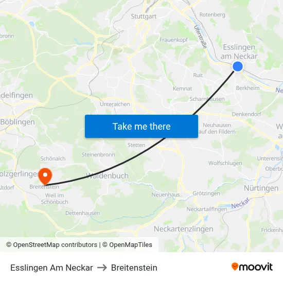 Esslingen Am Neckar to Breitenstein map