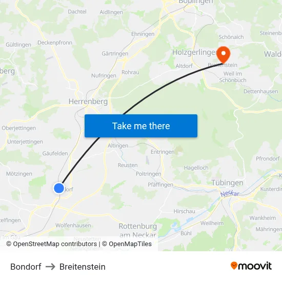 Bondorf to Breitenstein map