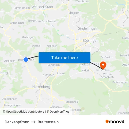 Deckenpfronn to Breitenstein map