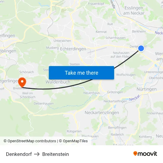 Denkendorf to Breitenstein map