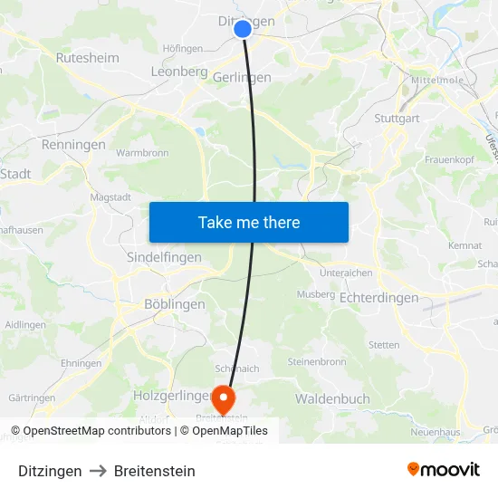 Ditzingen to Breitenstein map