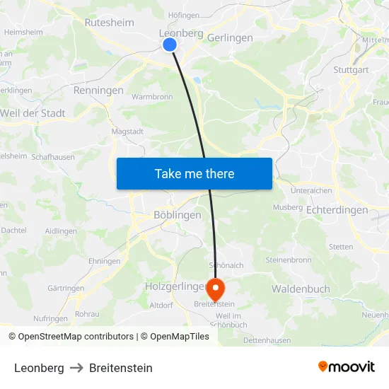 Leonberg to Breitenstein map