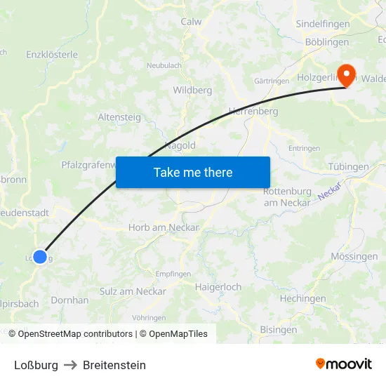 Loßburg to Breitenstein map