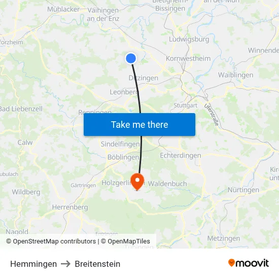 Hemmingen to Breitenstein map