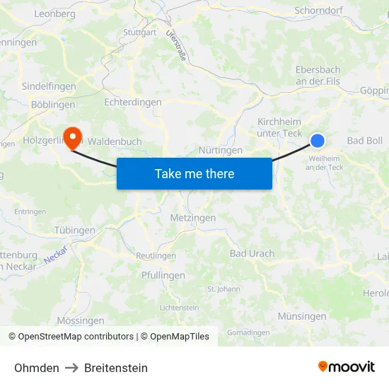 Ohmden to Breitenstein map