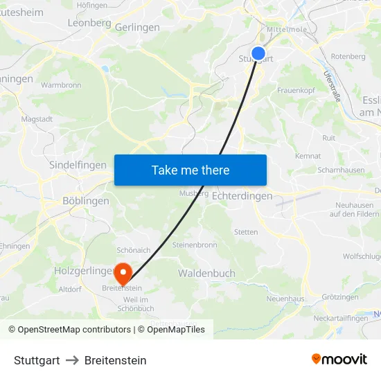 Stuttgart to Breitenstein map