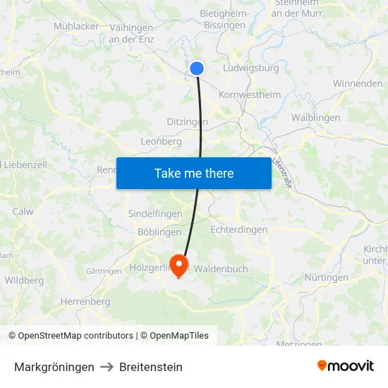Markgröningen to Breitenstein map