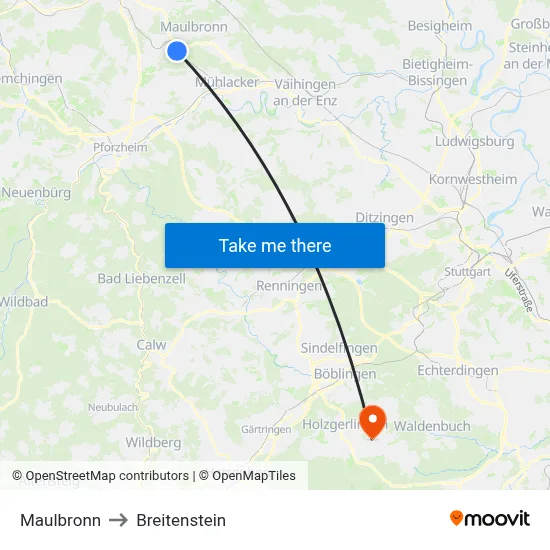 Maulbronn to Breitenstein map