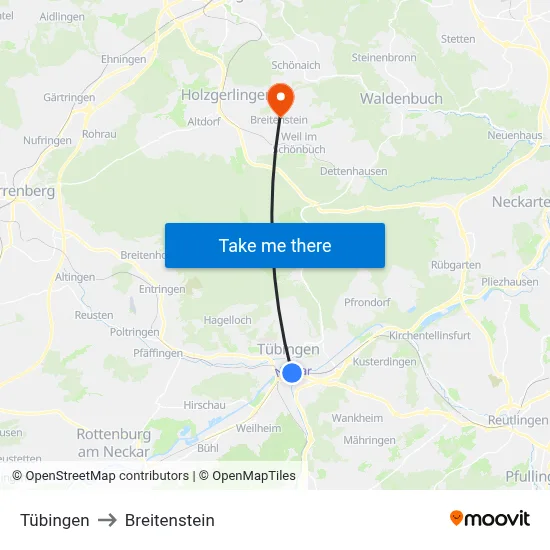 Tübingen to Breitenstein map