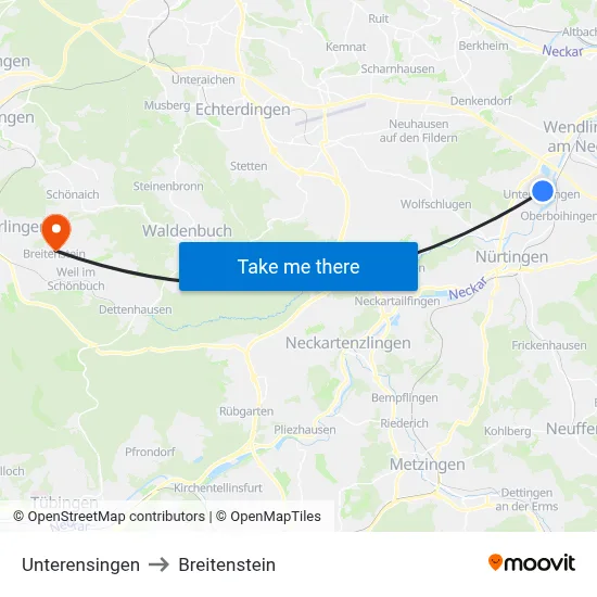 Unterensingen to Breitenstein map