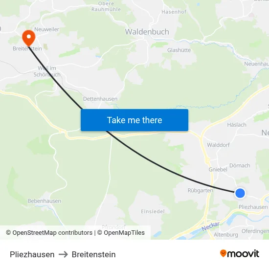Pliezhausen to Breitenstein map