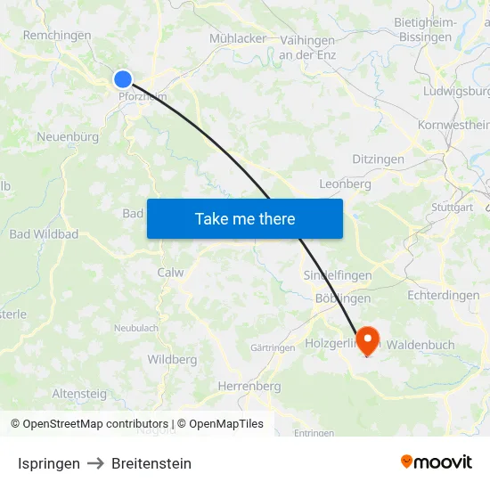 Ispringen to Breitenstein map