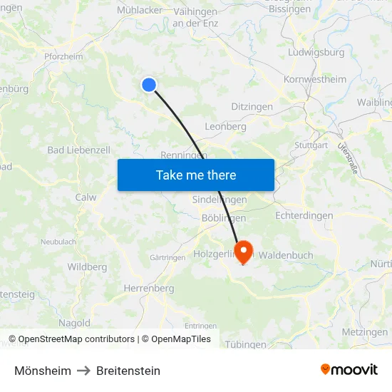 Mönsheim to Breitenstein map