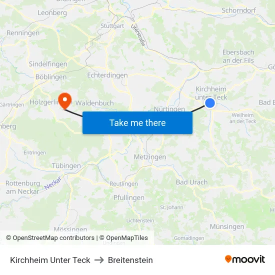 Kirchheim Unter Teck to Breitenstein map