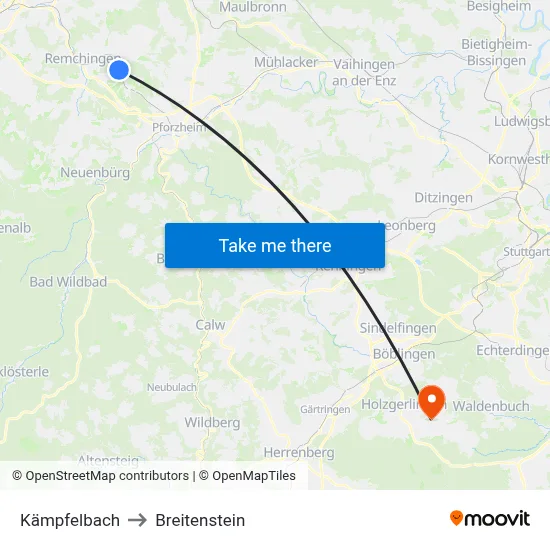 Kämpfelbach to Breitenstein map