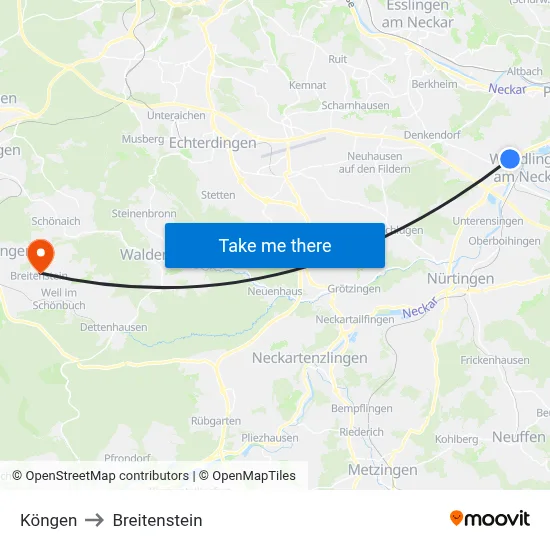 Köngen to Breitenstein map