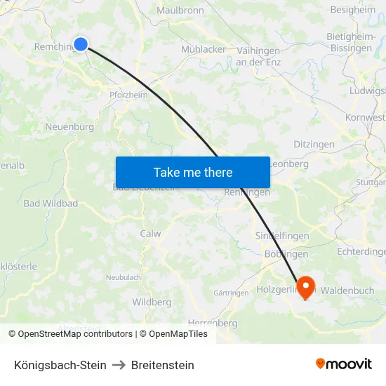 Königsbach-Stein to Breitenstein map