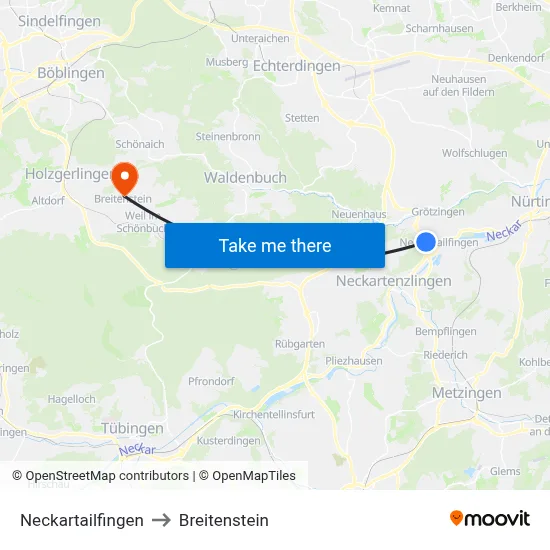 Neckartailfingen to Breitenstein map