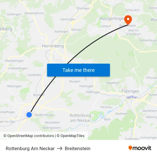 Rottenburg Am Neckar to Breitenstein map