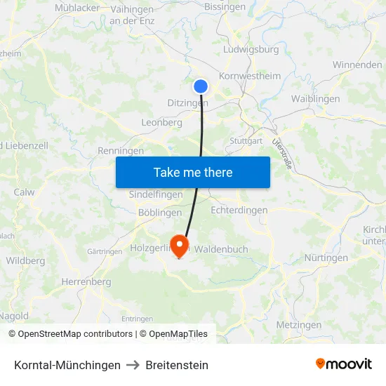 Korntal-Münchingen to Breitenstein map